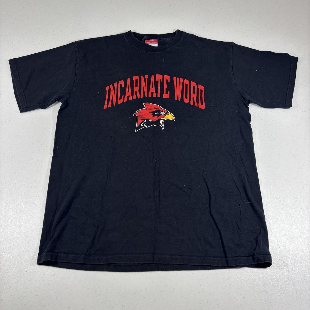 UIW University Incarnate Word Cardinals Logo Black T-Shirt Adult Men's Sz L GUC!